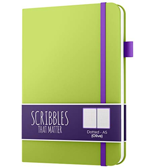 A5 Dotted Journal by Scribbles That Matter - Create Your Perfect Bullet Notebook Journal with Ultra Thick 160gsm No Bleed Paper - Hardcover Notebook - Pro Version - Olive