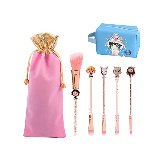 Anime Demon Slayer Makeup Brushes Set -Kimetsu No Yaiba Cosplay Makeup Cosmetic Bag-Makeup Brush Set for Eyeshadow- Concealer- Foundation and Blusher -Hashibira Inosuke-