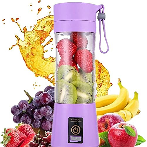 KFY Electric Portable Juicer Blender Cup- Household Fruit Mixer with Six Blades in 3D- 380ml USB Rechargeable Juice Blender Magnetic Secure Switch Electric Fruit Mixer -PURPLE-