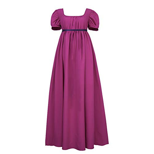 HEQU Regency Dresses for Women with Satin Sash Ruffle Empire Waist Dress Gown-2XL Mulberry-