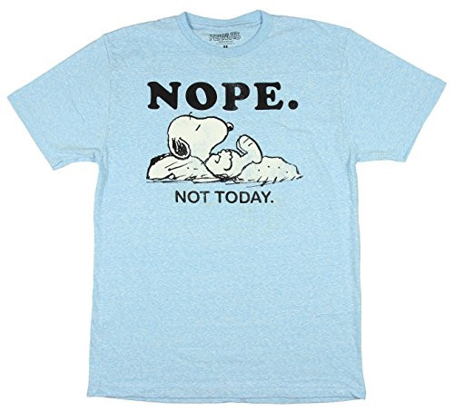 Peanuts Men's Snoopy Nope. Not Today. T-Shirt -Sky Heather Blue Large-
