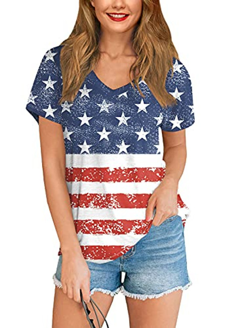 Womens July 4th American Flag Patriotic Short Sleeve T Shirts Casual Top Red Star M Womens July 4th American Flag Patriotic Short Sleeve T Shirts Casual Top Red Star M
