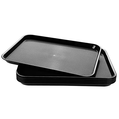Eslite Rectangular Plastic Serving Trays-Fast Food Serving Cafeteria Trays-17inchX13inch-Set of 6 -Black-