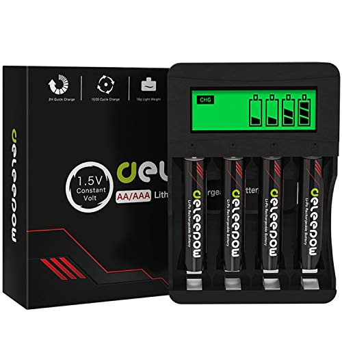 Deleepow AAA Rechargeable Batteries Lithium 1.5V 1200mWh-1500 Cycles AAA Lithium Batteries Rechargeable with 2H LCD Fast Charger Deleepow AAA Rechargeable Batteries Lithium 1.5V 1200mWh-1500 Cycles AAA Lithium Batteries Rechargeable with 2H LCD Fast Charger