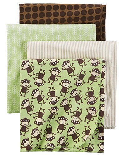 Carter's Baby 4 Pack Flannel Receiving Blanket, Monkey Print One Size