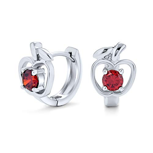 Red CZ Apple Of My Eye Kpop Huggie Hoop Earrings For Women Cubic Zirconia 925 Sterling Silver