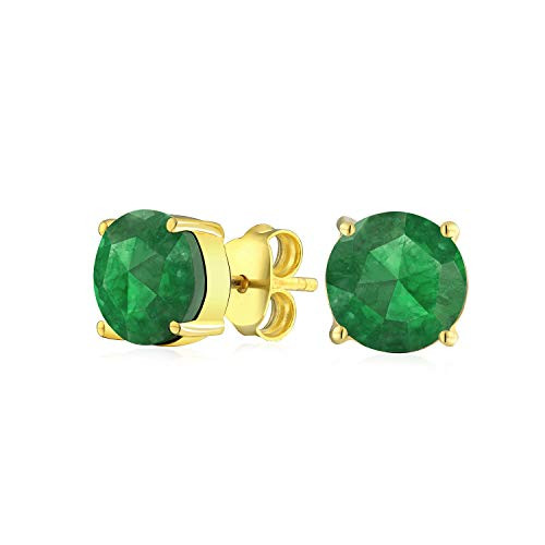 2.2CT Green Gemstone Created Nano Emerald Solitaire Stud Earrings 14K Yellow Gold Plated Sterling Silver May Birthstone