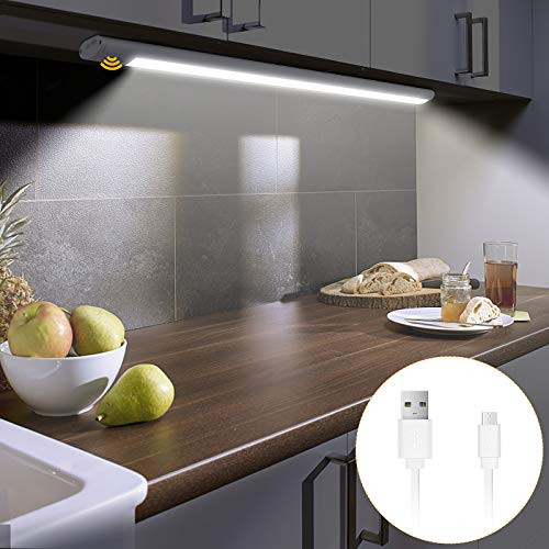 LED Under Cabinet Lighting with Motion Sensor Wireless Closet Lights Battery Operated- USB Rechargeable Under Counter Lighting 16inch 300lm 6000K Stick on Kitchen- Wardrobe- Hallway- Stairs