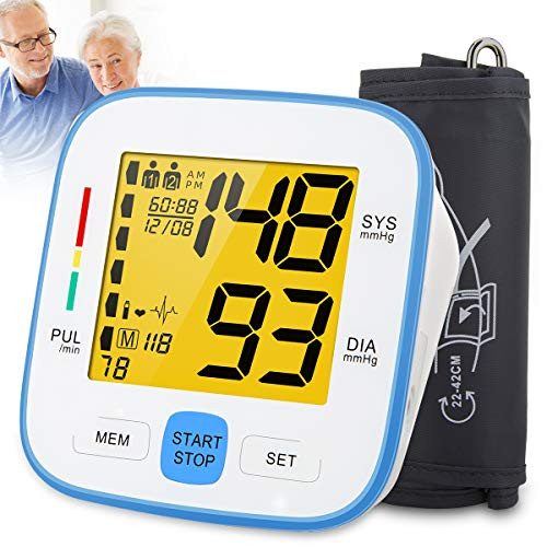 Topffy Blood Pressure Monitor-Upper Arm Blood Pressure Monitor Digital BP Cuff Backlit Large Cuff BP Machine Heart Monitor 90 * 2 Sets Memory Automatic Blood Pressure Cuff for Home Use