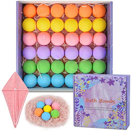 36 Organic Bath Bombs Gift Set- Natural Mini Handmade Bath Bombs for Women- Girls- Men- Kids Safe Bubble Bath Bomb- Rich Essential Oils Spa Bath Fizzies for Moisturizing Dry Skin- Relaxing Scents