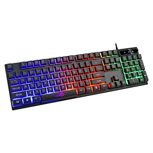 Mechanical Gaming Keyboard USB Wired Floating Keyboard Ultra-Slim Rainbow LED Backlit Keyboard Ergonomic Water-Resistant Mechanical Feeling Keyboard for Desktop- Computer- PC- Windows PC Gamers