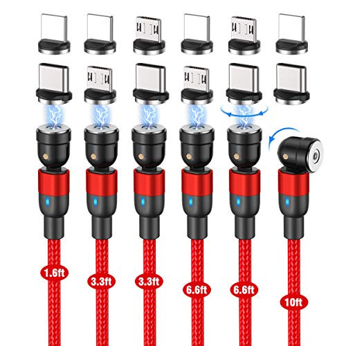 AUFU Magnetic Phone Charger Cable -6Pack-10ft/6.6ft/6.6ft/3.3ft/3.3ft/1.6ft- 3 in 1 Magnetic Charging Cable Nylon Braided Magnetic Charger for Type C USB C Android Micro USB AUFU Magnetic Phone Charger Cable -6Pack-10ft/6.6ft/6.6ft/3.3ft/3.3ft/1.6ft- 3 in 1 Magnetic Charging Cable Nylon Braided Magnetic Charger for Type C USB C Android Micro USB