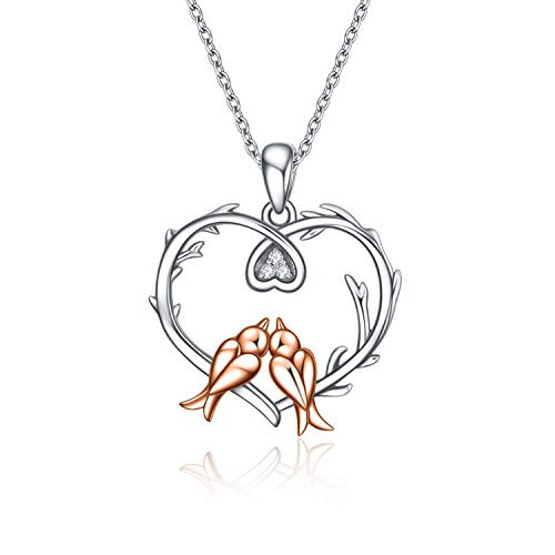 YAFEINI Dainty Bird Necklace Sterling Silver Doves Birds Love Heart Faith Hope Love Pendant Birds on a Branch Jewelry Gifts for Women Wife