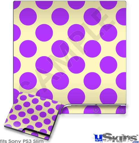 Sony PS3 Slim Skin - Kearas Polka Dots Purple On Cream