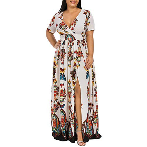 Plus Size Fashion Women Butterfly Printed V-Neck Short Sleeve Casual Long Dress White Plus Size Fashion Women Butterfly Printed V-Neck Short Sleeve Casual Long Dress White