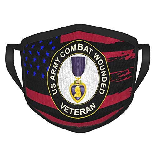 Us Army Combat Wounded Veteran Purple Heart Medal Adult Reusable Face Mask Bandana Face Mask Black Border Mouth Mask