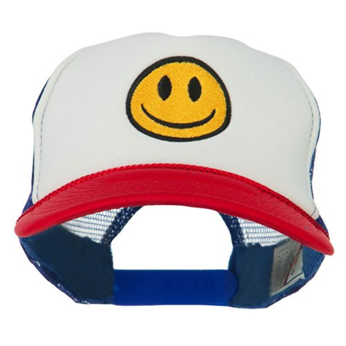 e4Hats.com Smile Face Embroidered Foam Mesh Back Cap - Red White Royal OSFM