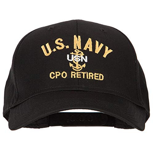 US Navy CPO Retired Military Embroidered Solid Cotton Pro Style Cap - Black OSFM US Navy CPO Retired Military Embroidered Solid Cotton Pro Style Cap - Black OSFM