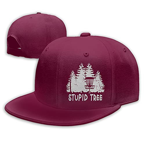GRHTM Disc Golf Stupid Tree Hat Flat Bill Cap Snapback Hat Baseball Cap Hip Hop Hat Trucker Cap Dark Red