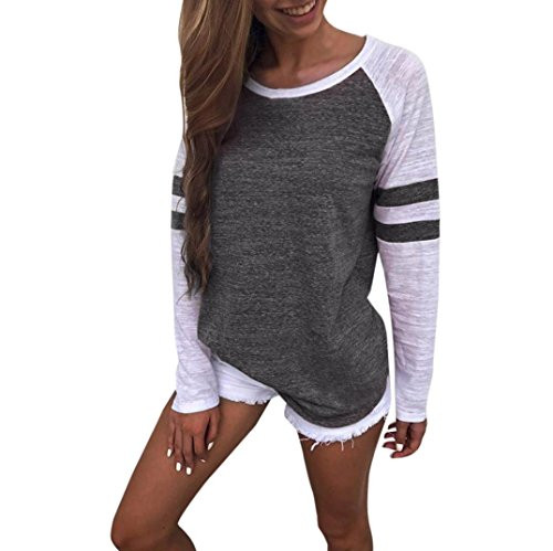 Patchwork Long Sleeve T-Shirt for Womens Casual Print Color Block Splice Tunic Blouse Top - Limsea Dark Gray
