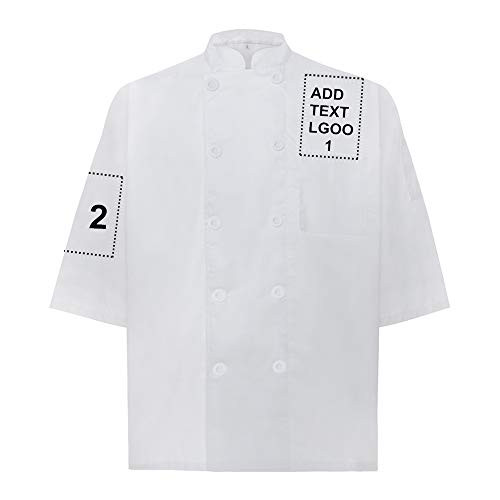Custom Chef Coat Short Sleeve Chef Jacket Personalized Uniform Add Name  and  Logo-White-M