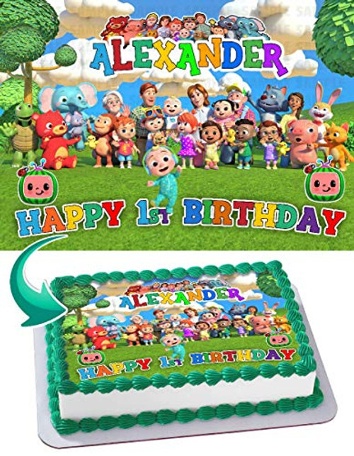 Cakecery Cocomelon Edible Cake Image Topper Personalized Birthday Cake Banner 1/4 Sheet Cakecery Cocomelon Edible Cake Image Topper Personalized Birthday Cake Banner 1/4 Sheet