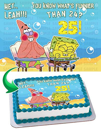 Cakecery Spongebob Whats funnier than 24 Edible Cake Image Topper Personalized Birthday Cake Banner 1/4 Sheet