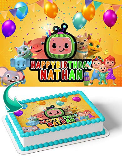 Cakecery Cocomelon CM Edible Cake Image Topper Personalized Birthday Cake Banner 1/4 Sheet