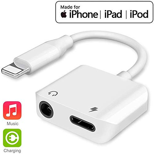 Lightning to 3.5 mm Headphone Jack Adapter for iPhone Charger Jack Lightning Headphone Adapter Splitter for iPhone 7 Plus / 8/8Plus/X/XR/Xs/Xs Max 2 in 1 AUX Audio & Charger Connector Support iOS 12