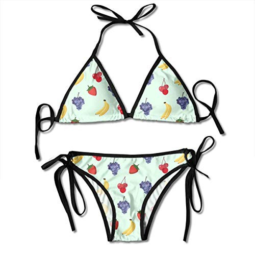 Banana Grape Strawberry Cherry Women's Tie Side Bottom Triangle Bikini Swimsuits Set