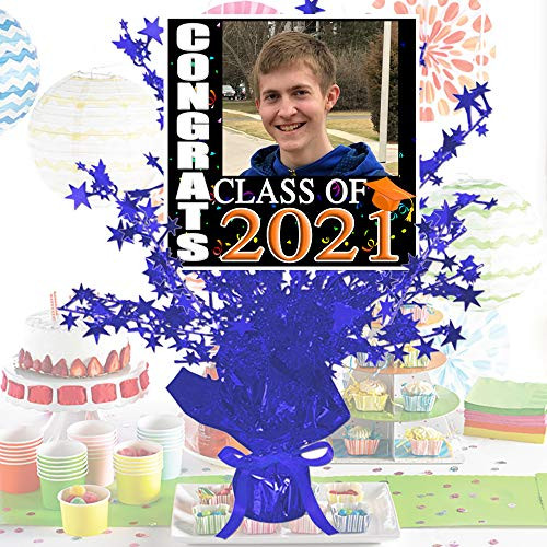 Partypro 2021 Photo Orange Blue Graduation Custom Centerpiece -Each- Customized
