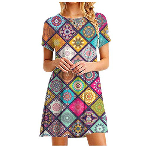 Toeava Women's Summer Short Sleeve Printing Mini Dress Plus Size Round Neck Sundress Short Dresses Casual A-Line Dress Toeava Women's Summer Short Sleeve Printing Mini Dress Plus Size Round Neck Sundress Short Dresses Casual A-Line Dress
