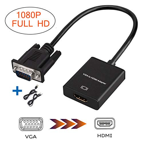 VGA to HDMI Adapter,1080P VGA to HDMI TV Converter Compatible Computer, Desktop, Laptop, PC, Monitor, Projector, HDTV with Audio Cable and USB Cable