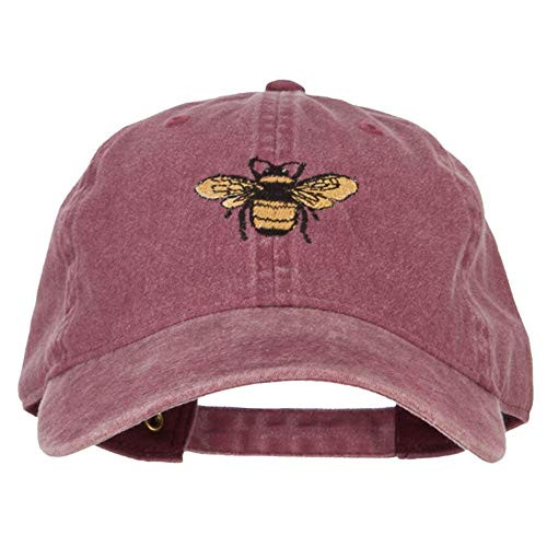 e4Hats.com Bumblebee Embroidered Washed Buckle Cap - Maroon OSFM