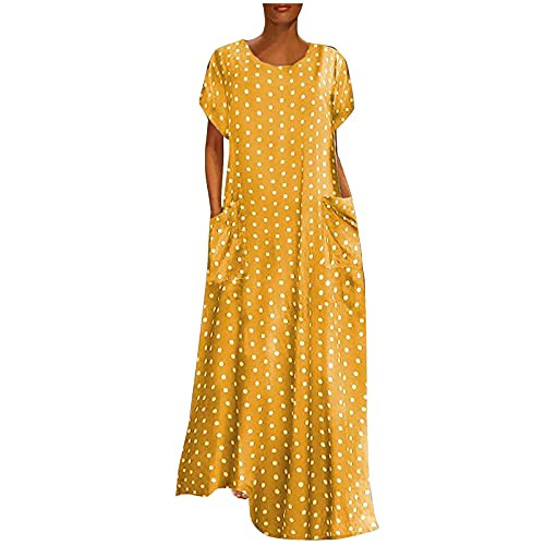 Uscallm Women Casual O-Neck Summer Short Sleeve Prints Loose Pockets Long Dress Loose Plain Maxi Dresses Yellow Uscallm Women Casual O-Neck Summer Short Sleeve Prints Loose Pockets Long Dress Loose Plain Maxi Dresses Yellow