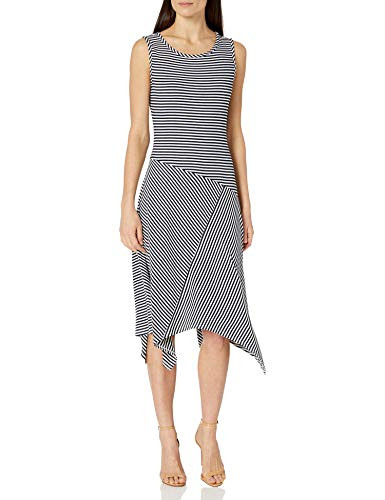 Ronni Nicole Women's Alternative Hem Stripe Ribbed Knit- Navy White- Large
