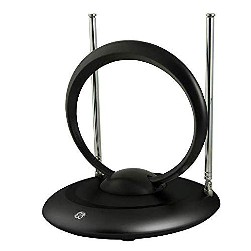GE Indoor Rabbit Ear HD TV Antenna- Tiltable UHF Circular Loop- 15 inch Dipoles- Supports 4K 1080P VHF UHF- Passive Indoor- Smart TV Compatible- 33694- Modern Rabbit Ear