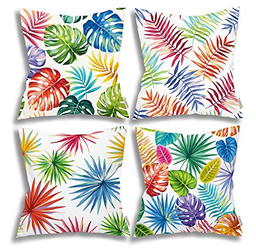 Tropical Seamless Pattern with Exotic Palm Leaves Throw Pillow Covers Set of 4 Decorative Pillow Cases for Sofa Bed Chair 18x18 Inch