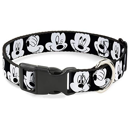 Buckle-Down Plastic Clip Collar - Mickey Mouse Expressions CLOSE-UP Black/White - 1inch Wide - Fits 11-17inch Neck - Medium