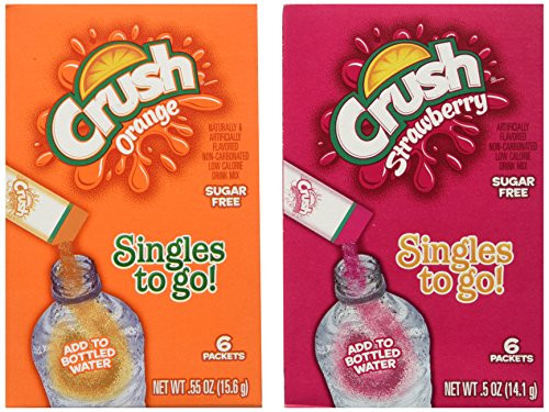 Lot of 12 -6 ct.- Boxes -Mixed CRUSH 6 Orange-  and  6 Strawberry-Sugar Free- Singles to go