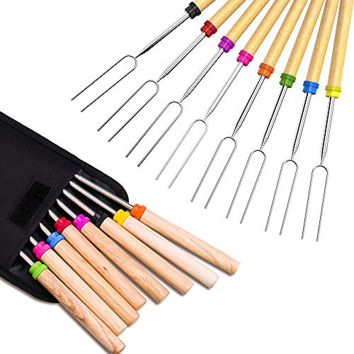 Roasting Sticks, Ezire Marshmallow Roasting Sticks 32 Inch Extendable Forks for BBQ at the Campfire, Set of 8 (Renewed)