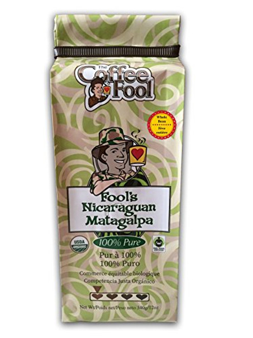 The Coffee Fool Fool's Organic Fair Trade Nicaraguan Matagalpa Whole Bean Coffee, 12 Ounce
