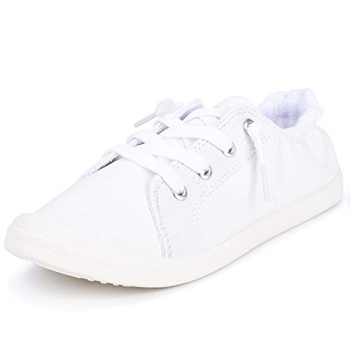 Sowift Womens Fashion Low Top Canvas Sneaker Slip On Comfort Shoes Casual Shoes Walking Flats White