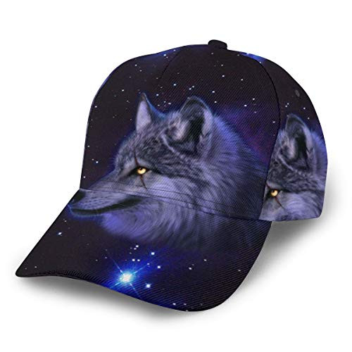 Women Men Teens Adjustable Baseball Cap Fashion Curved Visor Sun Hat Lightweight Dad Hat Sports Outdoor Cap -Galaxy Space Lonely Wolf-