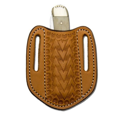 Leather Knife Sheath- Tooled Leather Vertical Pancake Sheath- Trapper Knife Sheath- TAN
