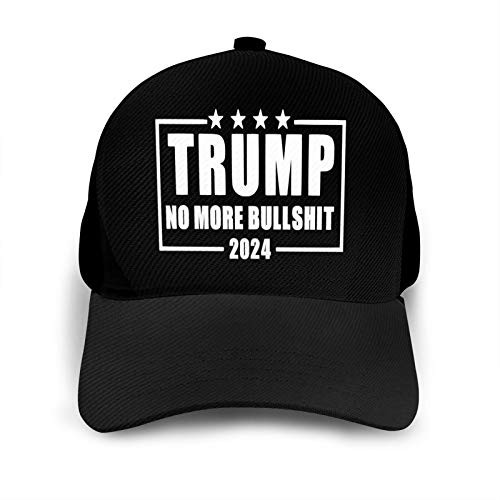 Trump 2024 No More Bullshit Baseball Cap Adjustable Unisex Style Hip Hop Hat with Flat Brim Back Buckle Sun Hats Black