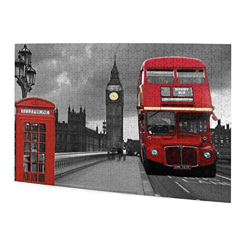 Vintage London Street Red Bus Jigsaw Puzzle 500 Pieces Wooden Puzzle Games Toy DIY Home Decor