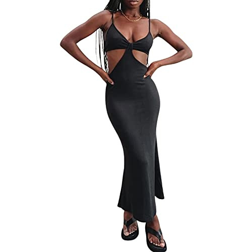 Meiweileya Women Sexy Cut Out Mini Dress Spaghetti Strap Knit Casual Maxi Dresses Bodycon Clubwear Party Dress -B White- Large- Meiweileya Women Sexy Cut Out Mini Dress Spaghetti Strap Knit Casual Maxi Dresses Bodycon Clubwear Party Dress -B White- Large-