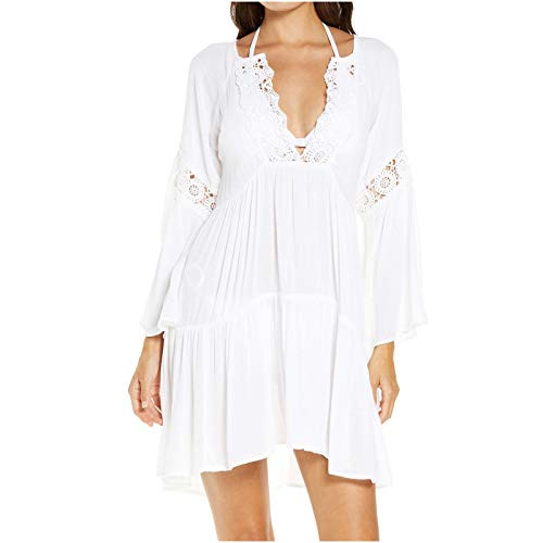 Dress for Women-Womens Lace Embroidery Hollow Out V Neck Ruffles Cap Sleeve Elegant Casual Babydoll Short Dress White Dress for Women-Womens Lace Embroidery Hollow Out V Neck Ruffles Cap Sleeve Elegant Casual Babydoll Short Dress White