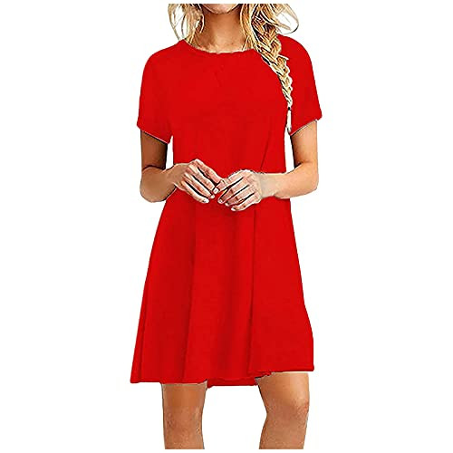 Women's O-Neck Knee-Length Dress Solid Color Plain Summer Casual Swing Dress Women's O-Neck Knee-Length Dress Solid Color Plain Summer Casual Swing Dress
